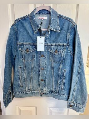RE/DONE Originals Blue Distressed Denim Trucker Jacket Men’s S Women’s L $450